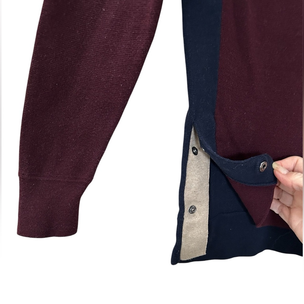 J. Crew Colorblock Crewneck Hi Low Sweater Maroon Tan Navy Size XS - Picture 3 of 10